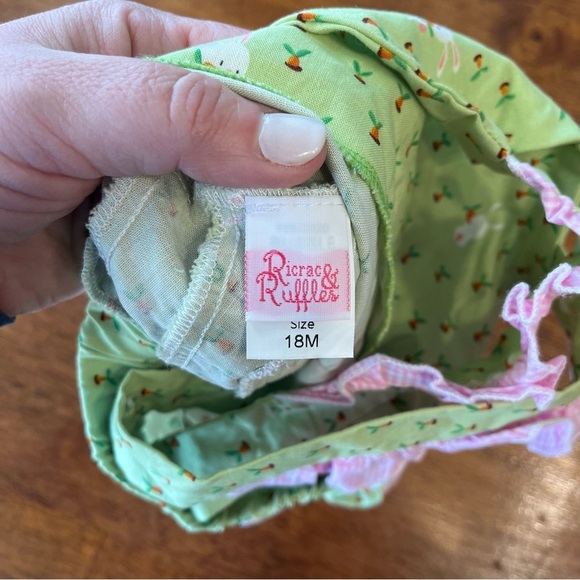 Ricrac & Ruffles green pink bunny spring ruffle bubble size 18 months - Picture 4 of 6